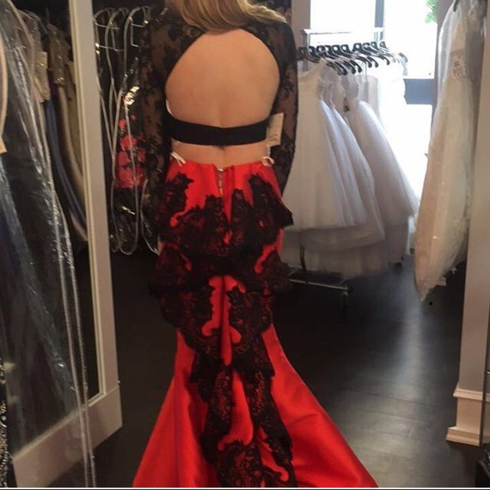 Red and Black Lace Sherri Hill Dress